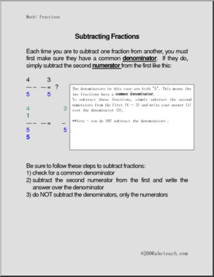 Rules: Fraction Subtraction (elem/upper elem)